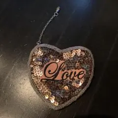 ハート型 ウォレットチェーン付き ミニ ポーチ スパンコール アンティークカラー