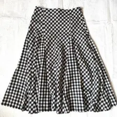 ロペピクニック◇チェック柄 ロングフレアスカート マキシ丈 38 白ⅹ黒