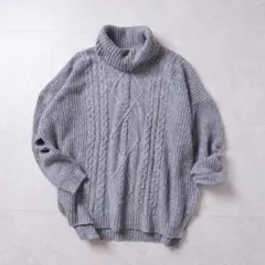 COLZA ケーブル編み タートルネック ニット セーター グレー L ゆったり