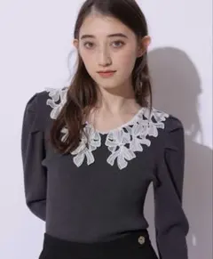 Rirandture リボンレースニットプルオーバー