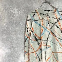 Aquascutum　カットソー　長袖　グレー　総柄　クルーネック　毛