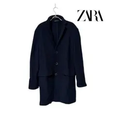 ZARA MAN ニット生地 コート ブルー L 春向け
