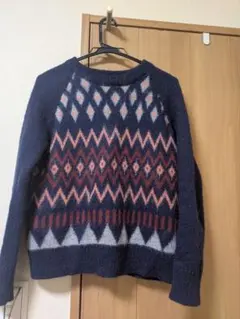 【バンヤードストーム】幾何学模様 ニットセーター ネイビー