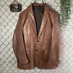 Guy Laroche ラムレザー テーラードジャケット 羊革 ブラウン Mのサムネイル