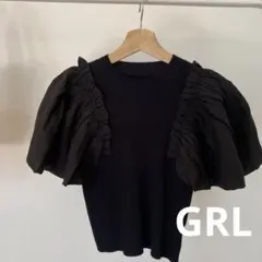 GRL黒のパフスリーブ半袖ニット