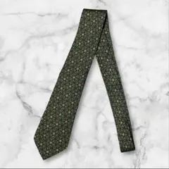 エルメス ネクタイ グリーン 総柄 シルク100％ フランス製