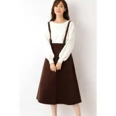 ナチュラルビューティーベーシック　コーデュロイ　ブラウン　ジャンパースカート