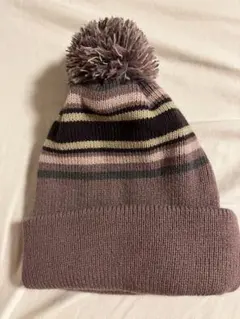 ストライプ柄ポンポン付きニット帽