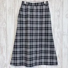 スカート フレア チェック M 黒 白 ポリエステル お出かけ ストレッチ