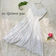 ヌキテパ コットンプリントドレス ロングワンピース フレンチスリーブ 白