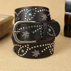 Y2K系 スタッズベルト ウエスタン ターコイズ 黒 アメカジ ロックファッショ