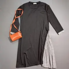 【Le:ciel】ロングワンピース (4) プリーツワンピース チェック柄 黒色