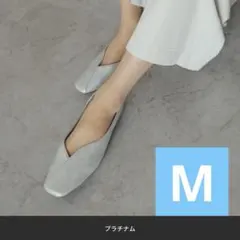 vivian スクエアトゥ切り替えデザイン バブーシュ フラット パンプス