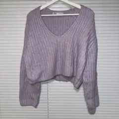 ZARA 薄紫 Vネック クロップドセーター
