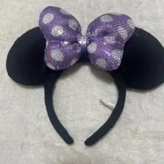 ミニーマウス風カチューシャ 黒と紫のドット