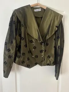 ヴィンテージ古着 オリーブグリーン ノーカラージャケット