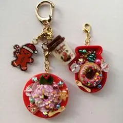 ②フェイクスイーツ　クリスマスドーナツキーホルダーセット