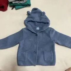 GAP くま耳帽子付き ニットカーディガン　秋服羽織　80 青　男の子