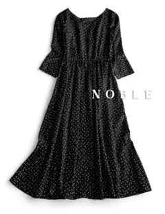 美品 ノーブル 定価2.9万 洗える タンブラードットギャザーフレアワンピース黒