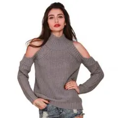 タートルネック オフショルダー ニット