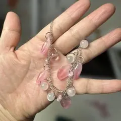 ハンドメイド ピンクビーズ ブレスレット天然石 水晶 桜色