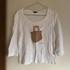 本日終了　最終値下げ　ホワイト バッグ刺繍 五分袖Tシャツ 42