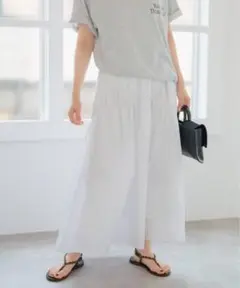 【25SS】スピックアンドスパン　コットンナイロンギャザースカート　ホワイト　M
