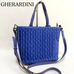 【ゲラルディーニ】２way総柄ショルダーバッグ　プリーツ　ハンドバッグ　ブルー