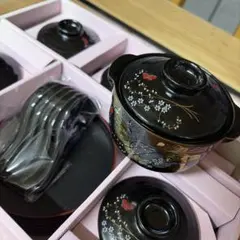 茶碗蒸し★小鉢？5点セット 黒 ★花柄 未使用品