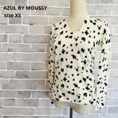 アズールバイマウジーAZUL花柄総柄Vネックニットセーター白黒【XS】B954