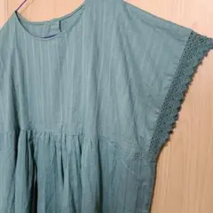 グリーン　ゆったり　インド綿　ブラウス　チュニック　3Lサイズ　新品　コットンのサムネイル
