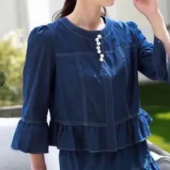 TO BE CHIC♡トゥービーシック　パールデニムノーカラージャケット