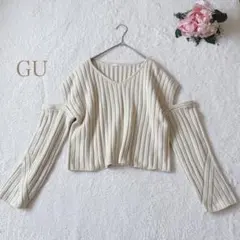 ジーユー カットアウトセーターリブ ニット 長袖　オフホワイト M