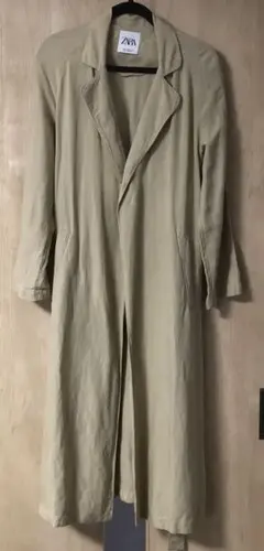 a034 ZARA ベージュ 春チェスターロングコート ベルト付きのサムネイル