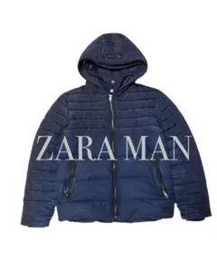 ザラマン 中綿ダウン フード二重ジャケット 切替デニム 裏地キルティング