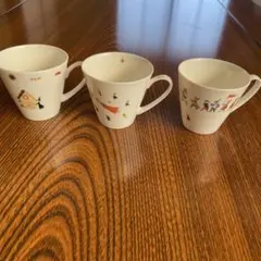 イラスト付き陶器コーヒーカップ3個セット