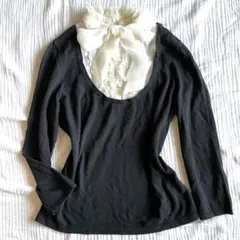 ︎✧2000s Wishcore BIGりぼん重ね着風カットソー 白×黒