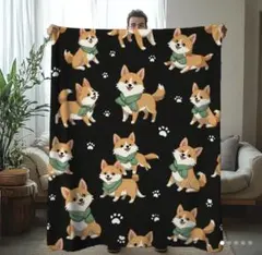 新作１点物　新品柴犬柄ブランケット　７０㎝×１００㎝