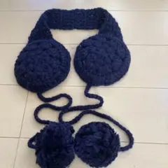 耳あて付きニットマフラー ネイビー グレー