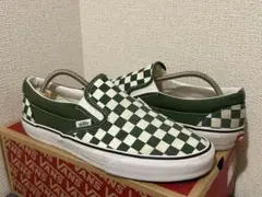 VANS チェッカー柄 スリッポン グリーン