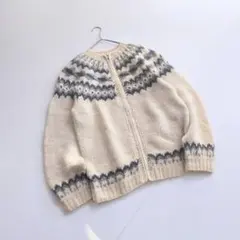 80s Hilda Ltd ノーカラー ニット フェアアイル柄　フルジップ　P