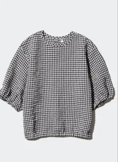 UNIQLO シアサッカーブラウス　半袖　L ブラック系のサムネイル