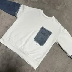 デニムスリーブ付き トレーナー トップス
