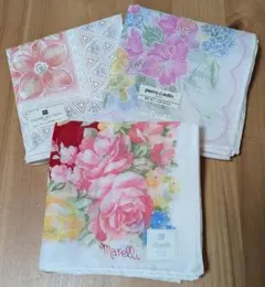 ハンカチ　3枚セット　マレリ　ピエールカルダン　ピエールバルマン　花柄　フラワー