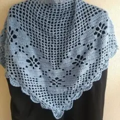 水色レース編みショール　ハンドメイド