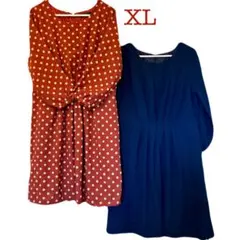 ミニーちゃんみたいな水玉ワンピース　紺ワンピース　同サイズ2点セット