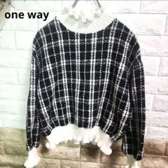 one way チェック柄 長袖ニットセーター