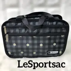 美品✨ LeSportsac レスポートサックバッグインバッグ　黒　デイジー柄
