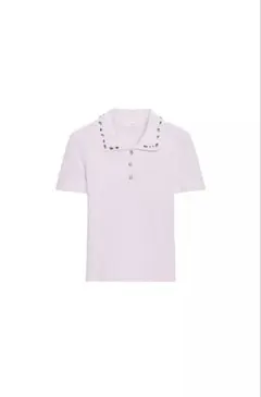 リブ編み襟付き宝石ポロシャツ