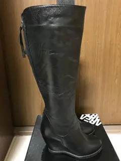 本革　リアルレザー　ロングブーツ　ブラック　サイズ38 （24cm）